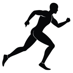 Black Silhouette Illustration of Athlete Running Forward with Arms Extended, Dynamic Motion
