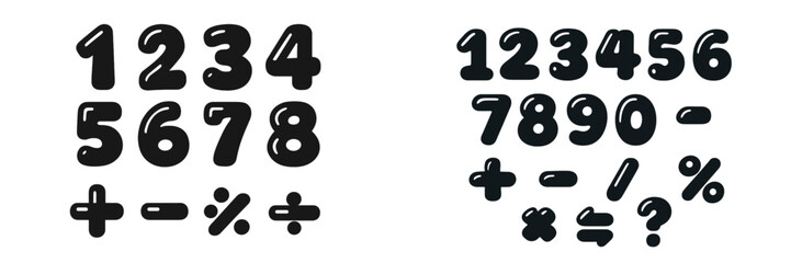 Decorative bold number and symbol designs on a clean background ideal for educational and graphic design purposes