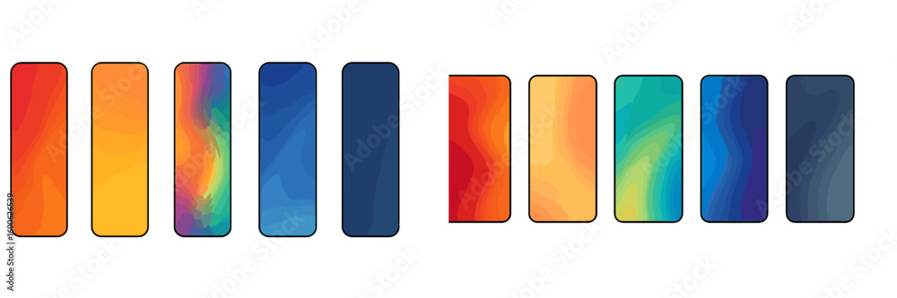 Poster modern smartphone designs showcasing various color gradients in a stylish array of rectangular shape