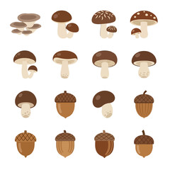 Vector Pattern of Mushroom Icons in Organic Style with Brown and Beige Colors