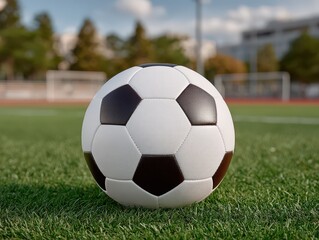 Fototapeta premium Single Generic Football on Green Grass Field in Natural Lighting