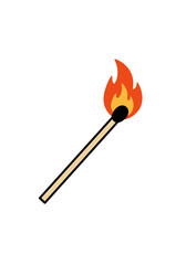 Simple Matchstick with Vivid Flame Illustration
