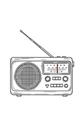 Detailed Black and White Illustration of a Vintage Radio Receiver