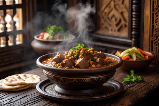 Tagine Lahma - Egyptian Food: Experience the Tender, Melt-in-Your-Mouth Lamb Stew, Perfectly Cooked in a Traditional Tagine with Spices, Vegetables, and Egyptian Culinary Heritage