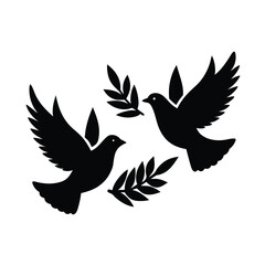 Obraz premium Two Peace Doves Flying with Olive Branches