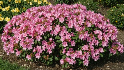 Fototapeta premium Azaleas showcasing bright pink and yellow blooms