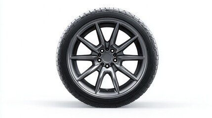 Obraz premium A close-up shot of a single car tire. It is black and has detailed tread patterns, providing excellent grip on various road conditions