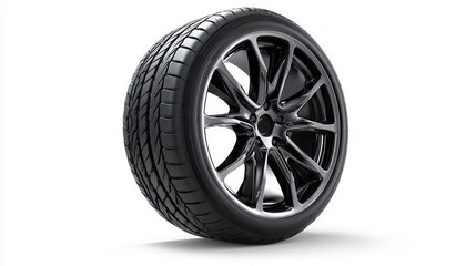 Obraz premium A close-up shot of a new car tire with a stylish alloy rim. The tire showcases its detailed tread pattern and sleek design