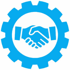 Fototapeta premium Handshake symbol inside a gear representing partnership and teamwork 