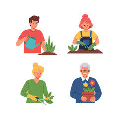 gardening  - Flat Style 2D Vector Illustration of Everyday Life Scene