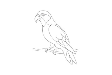 Fototapeta premium Line Art Illustration of a Parrot Perched on a Branch Ready to be Colored