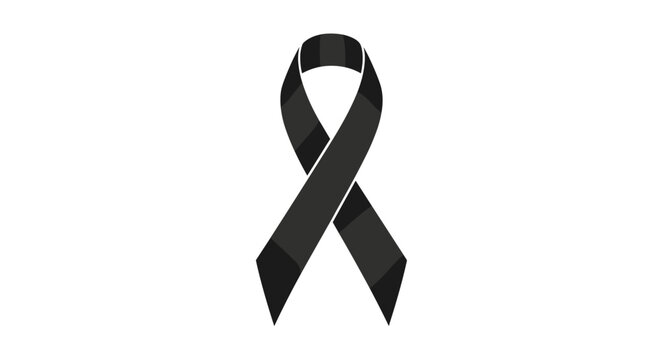 Black mourning ribbon illustration on white background for condolence