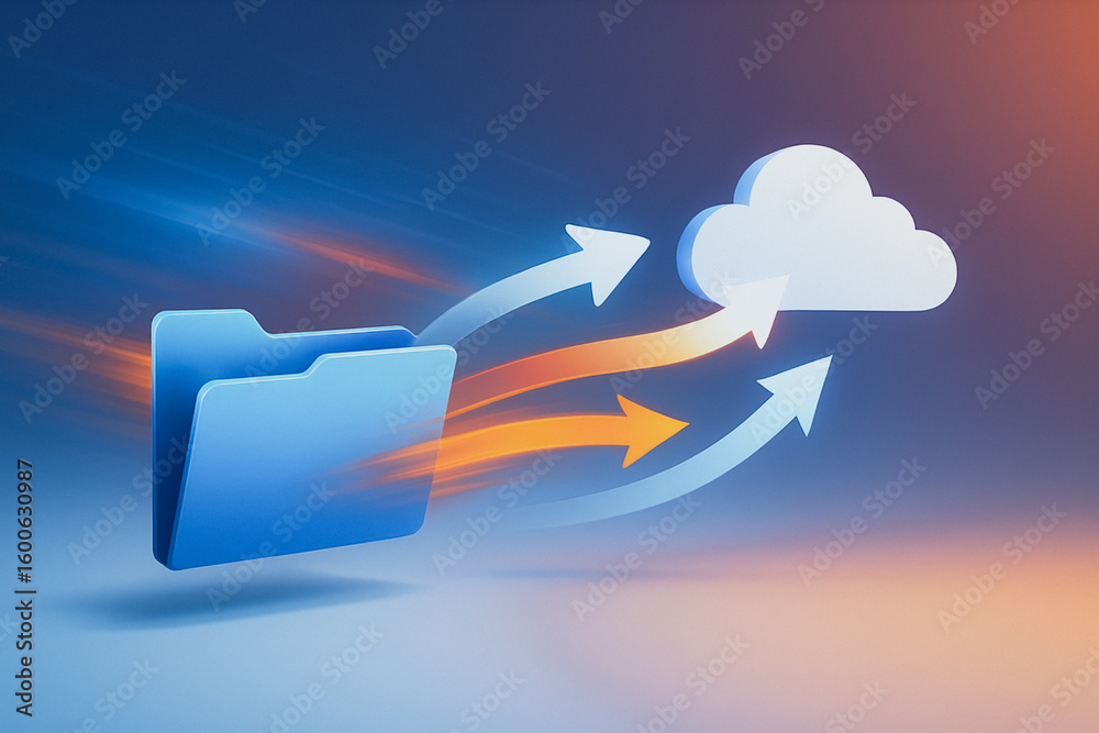 Poster cloud data transfer and archiving: a symbolic representation depicts the seamless data movement from
