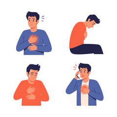 men with chest pain  - Flat Style 2D Vector Illustration of Everyday Life Scene