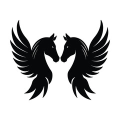 Fototapeta premium Two winged horses facing each other emblem