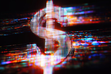 Futuristic Digital Dollar Currency Glitch Abstract Technology Finance Data Economic Background Concept