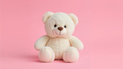 Soft Teddy bear plush on pale pink backdrop