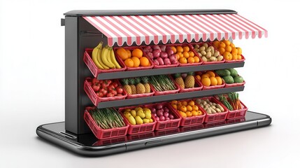 A mobile phone representing a fruit shop, showcasing a wide variety of fresh produce