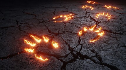 Glowing dinosaur tracks spanning fractured continents, a primal connection across time