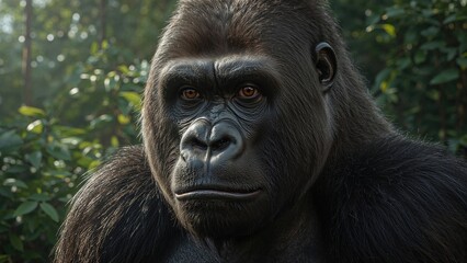 Obraz premium Detailed image of a male western lowland gorilla focusing on the face and coat.