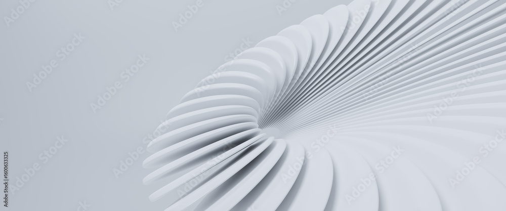 Fototapete abstract 3d background with round cylinder shapes smooth, abstract white curving architectural desig