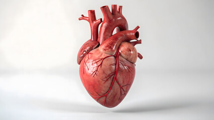 Realistic human heart model displayed against a plain background