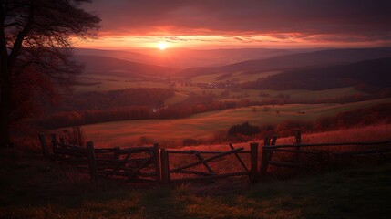 A beautiful rural sunset painting the sky in warm colors