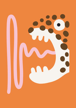 Playful Minimalist  Leopard With Mouth Open and Tonge Poster Background. Modern Design Abstract Art