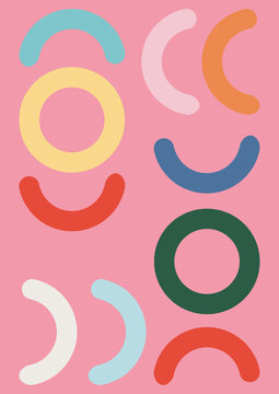 Minimalist Multicolor Circle Shape Poster Background. Modern Abstract Art Design Template
