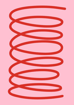 Red Spiral Shape Poster on Pink Background. Modern Abstract Art Design Template