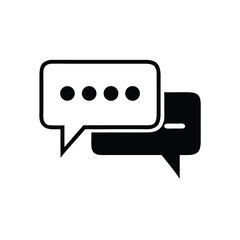 Two speech bubbles, one white with dots and one black with dash, stand transparently