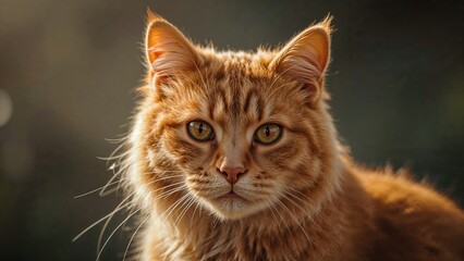 Fototapeta premium Sunlit image of a beautiful ginger feline at dawn