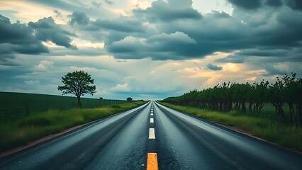 A forked country road beneath a dramatic sky, symbolizing life's pivotal choices and paths.