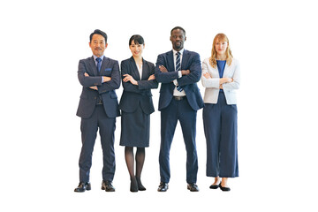 A group of multinational business people standing together with their arms folded. Full body photo...