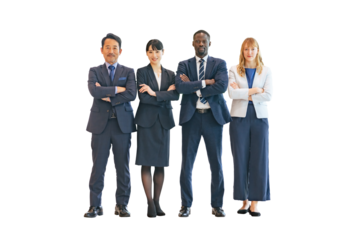 A group of multinational business people standing together with their arms folded. Full body photo PNG with transparent background precisely cut out with clipping path.