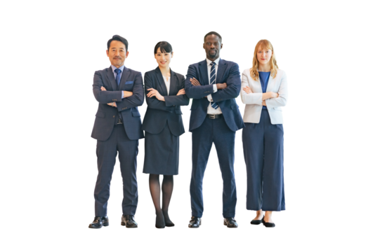 A group of multinational business people standing together with their arms folded. Full body photo PNG with transparent background precisely cut out with clipping path. - Powered by Adobe