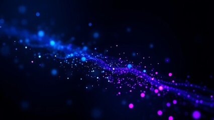 Obraz premium Glowing blue and purple particles in dark space, illustrating abstract technology and data concepts.