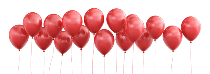 Set of red balloons for a birthday party, isolated on a white background