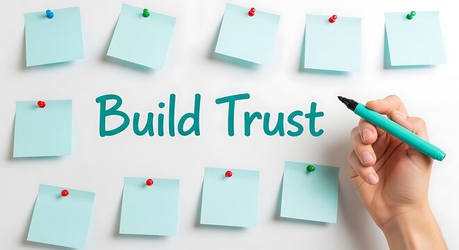 Build Trust: A hand holding a marker writes the words build