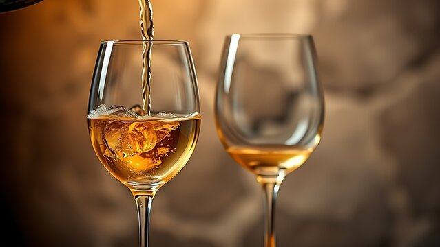 Two elegant wine glasses with golden liquid, capturing the essence of a warm ambiance.