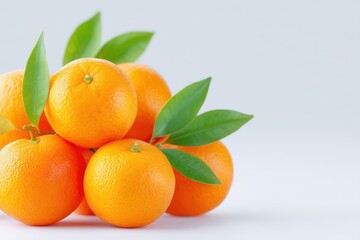 Fresh Oranges with Green Leaves on Light Background for Healthy Eating and Nutrition Concept