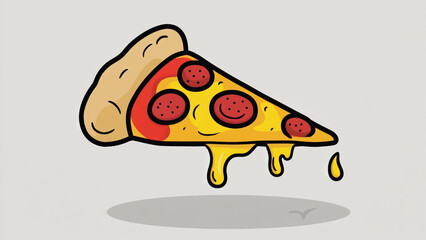 Cartoon Pizza Slice Dripping Yellow Cheese on Plain Background
