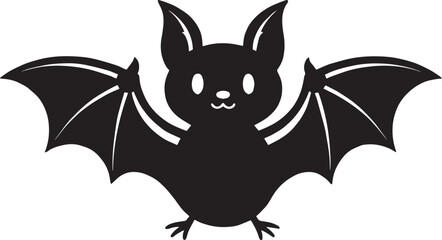 Obraz premium Illustration of a black bat with wings spread and a smiling face on a transparent background