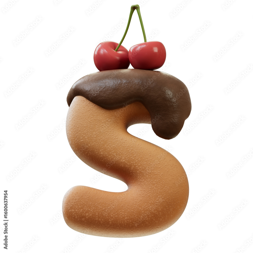 Fototapete 3d font.chocolate biscuit donut font concept. isometric alphabet. numbers and letters. 3d rendering 