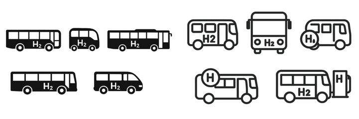 Transport options include hydrogen buses and vehicles in various designs with clear labeling for eco-friendly transport choices