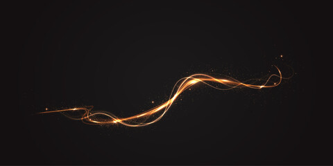 Glitter, light, twirl, wave, magic in a golden glowing swirl. Beam, curve, dynamic, effect, flare form a glowing PNG style. Gold curved light line, rope, tape. Twirl Png © Ольга Боярина