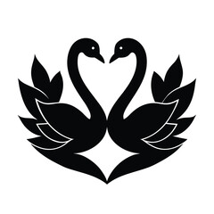 Fototapeta premium Romantic swans and lotus flowers heart symbol