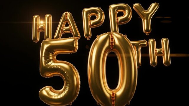 Happy 50th anniversary celebration with gold balloons on black background