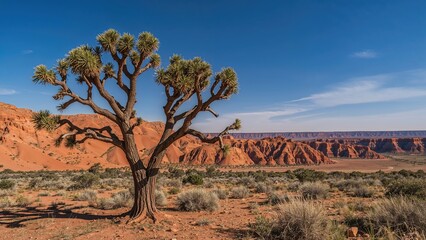 Naklejka premium Single tree amidst a narrow canyon landscape