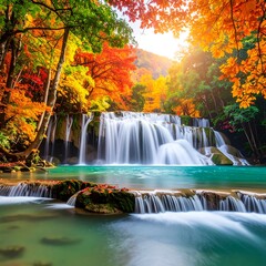 Obraz premium Autumn waterfall in a lush forest
